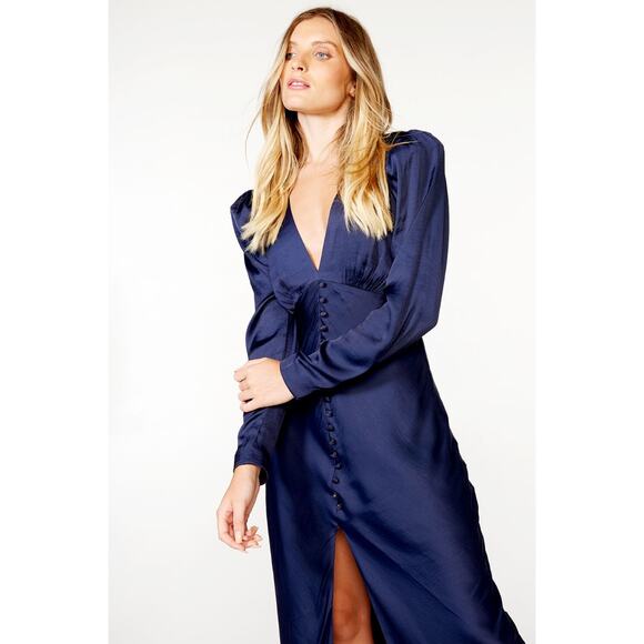 French Navy Bardot Rylee Button Down Maxi Dress 6/S - Picture 9 of 11